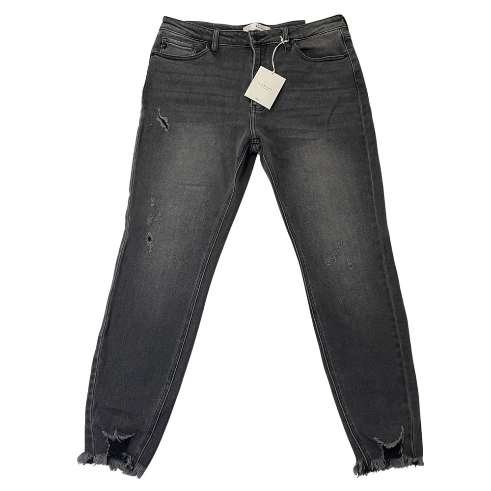 KanCan Jeans Womens 31 Black High Rise Ankle Skinny Distressed Raw Hem Dark Wash